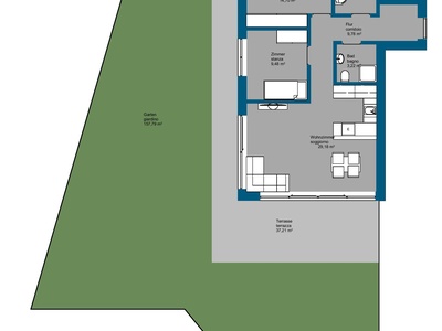 New 3-room apartment with garden